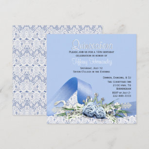 Blue Roses Quinceañera Birthday Invitation