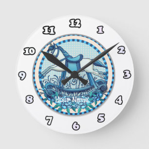 Blue Roses Rocking Horse clock