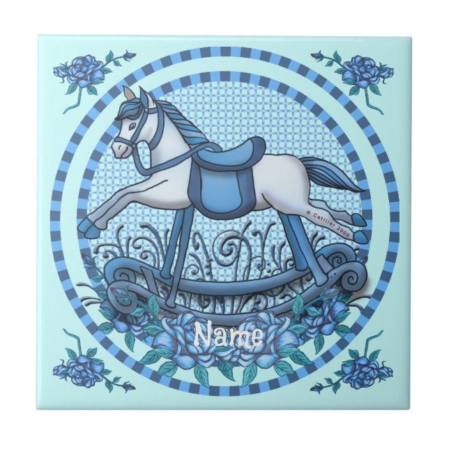 Blue Roses Rocking Horse  Tile (Front)