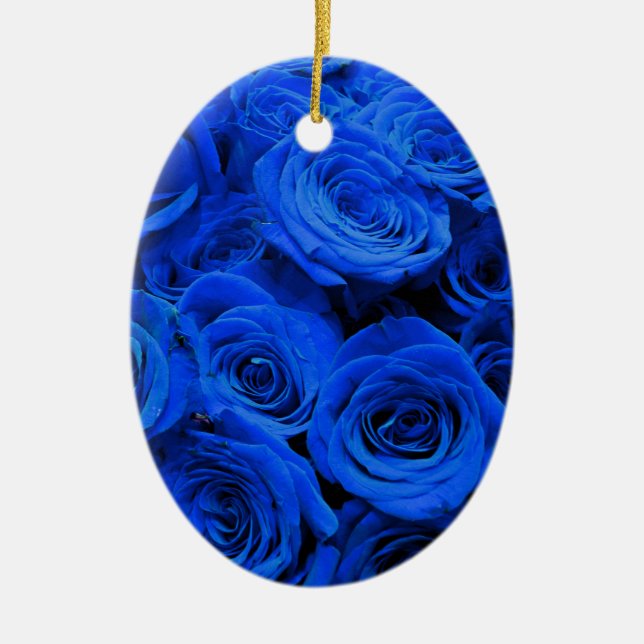 Blue Roses, romantic floral Ceramic Tree Decoration (Front)