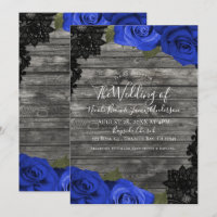 Blue Roses Rustic Wood Black Lace Wedding