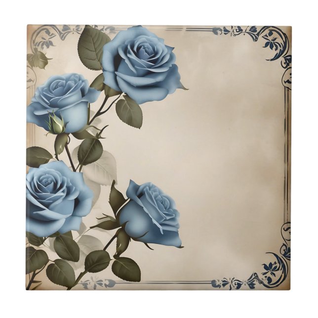Blue Roses Shabby Tile (Front)