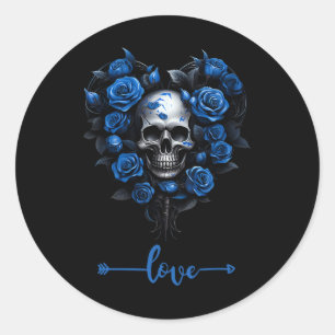 Blue Roses Skull For Valentine´s Love Rock For Men Classic Round Sticker