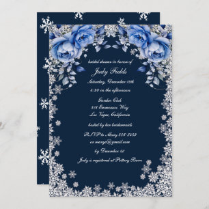 Blue Roses Snowflake Christmas Bridal Shower Invitation