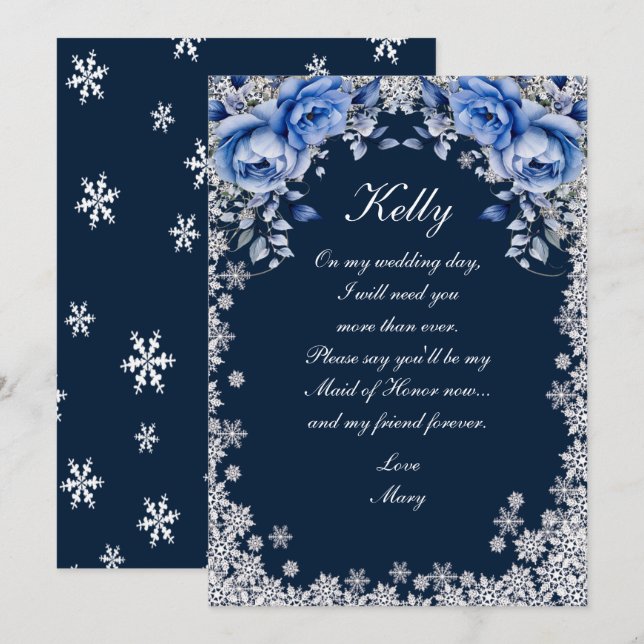 Blue Roses Snowflake Christmas Invitation (Front/Back)