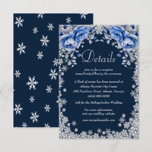 Blue Roses Snowflake Christmas Wedding Details Enclosure Card