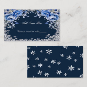 Blue Roses Snowflake Christmas Wedding Place Card