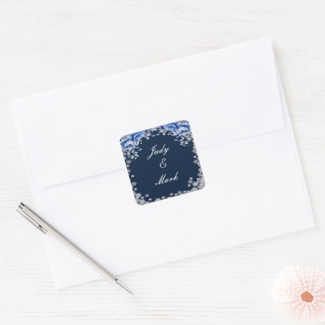 Blue Roses Snowflake Christmas Wedding Seal (Envelope)