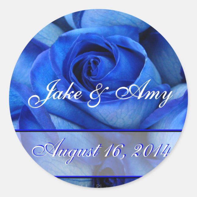 Blue Roses Sticker-save the date-customise Classic Round Sticker (Front)