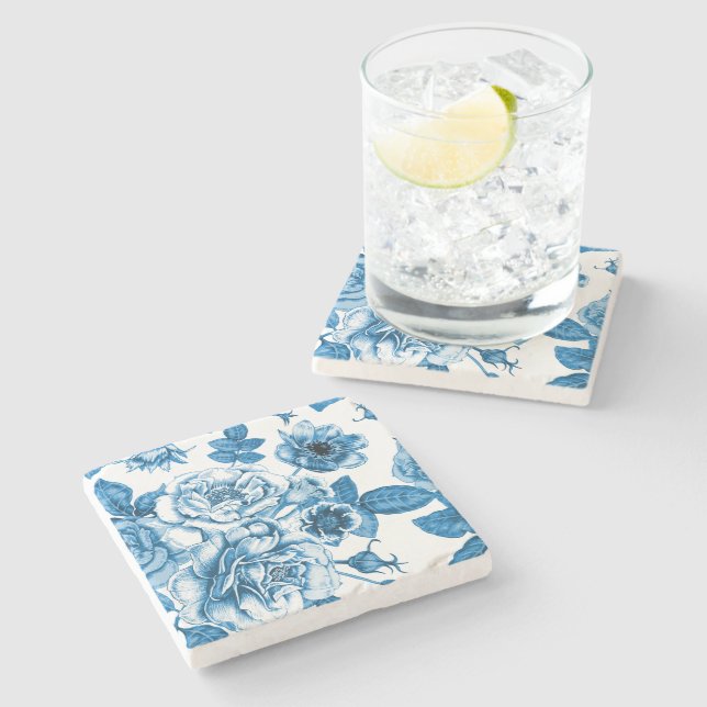 Blue Roses Stone Coaster (Side)