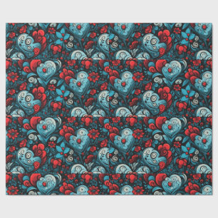 Blue Roses Tattoo Hearts Digital Theme Wrapping Paper