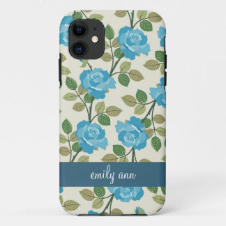 Blue Roses Vines Pattern iPhone4 Case