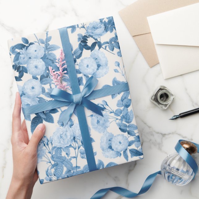 Blue Roses Vintage Botanical Garden Wrapping Paper (Gifting)
