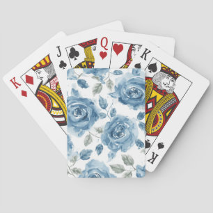 Blue Roses Watercolor Botanical Blooms Floral Playing Cards