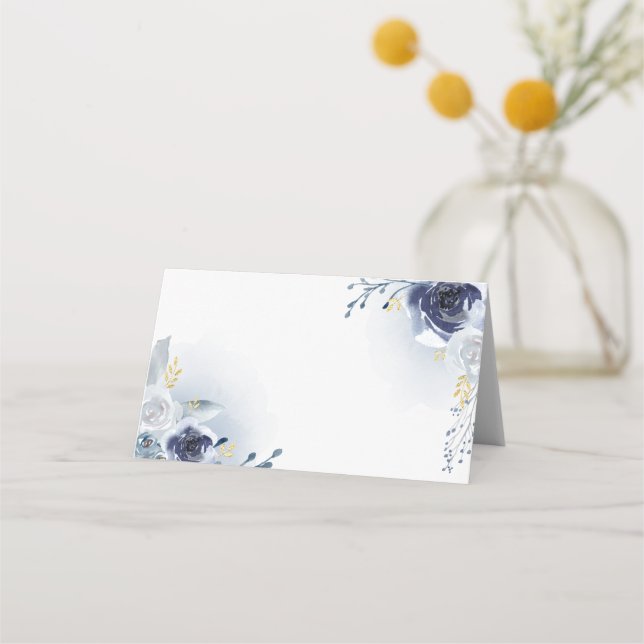 blue roses watercolor place card (Front)