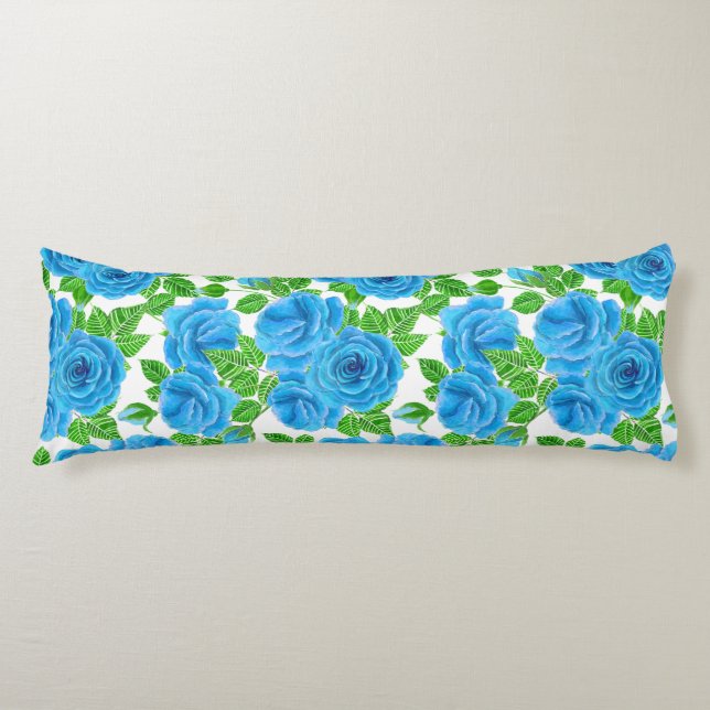 Blue roses watercolor seamless pattern body cushion (Front)