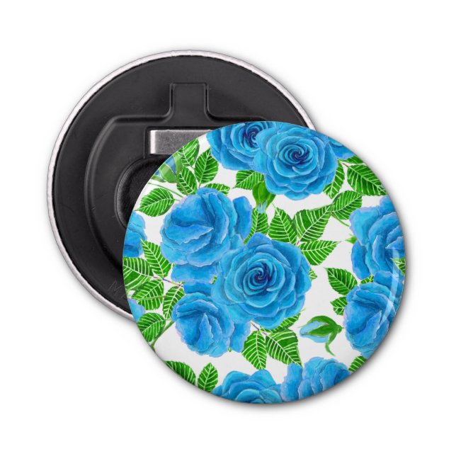 Blue roses watercolor seamless pattern bottle opener (Front)
