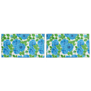 Blue roses watercolor seamless pattern pillowcase