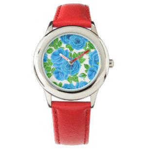 Blue roses watercolor seamless pattern watch