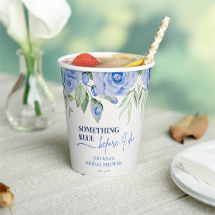 Blue Roses Watercolor Something Blue Before I Do Paper Cups