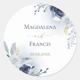 blue roses wedding classic round sticker