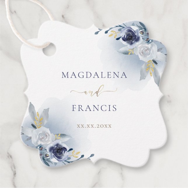 blue roses wedding favour tags (Front)