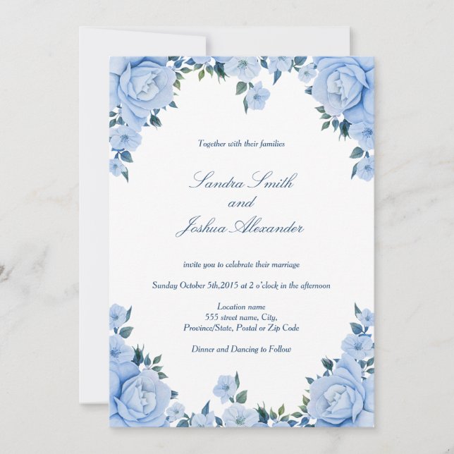Blue Roses Wedding Invitation (Front)