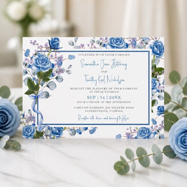 Blue Roses Wedding Invitation (Creator Uploaded)