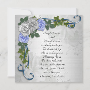 Blue roses wedding invitation elegant