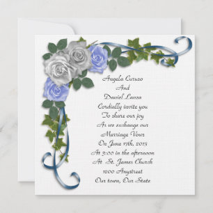 Blue roses wedding invitation elegant