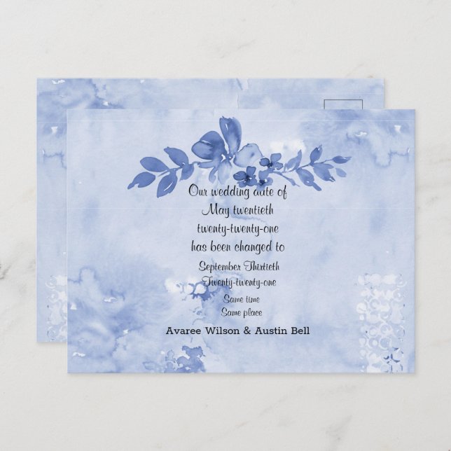 Blue Roses Wedding Postponement Announcement Postcard (Front/Back)