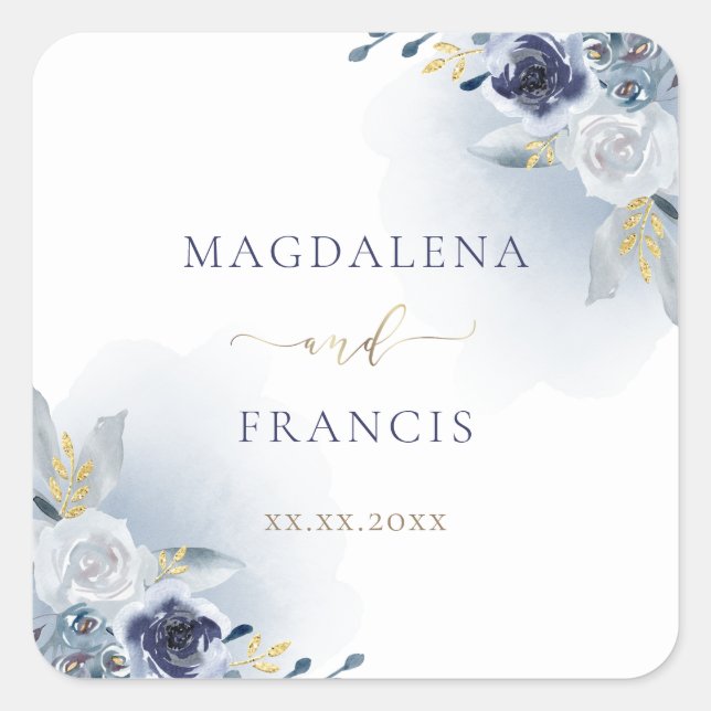 blue roses wedding square sticker (Front)
