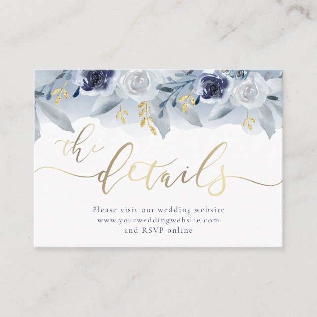 Blue Roses Wedding Website Enclosure Card (Front)