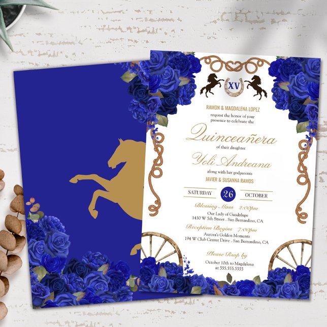 Blue Roses Western Charra Quinceañera Invitation (Creator Uploaded)