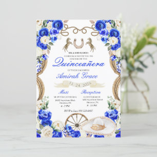 Blue Roses Western Charro Cowgirl Quinceañera Invitation