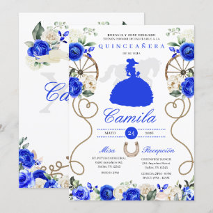 Blue Roses Western Mariachi Charro Quinceañera Invitation