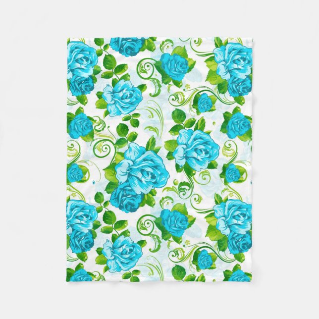 Blue Roses White Background Fleece Blanket (Front)