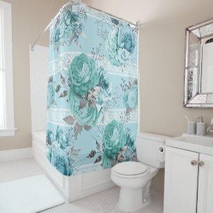Blue Roses with Lace details Shower Curtain