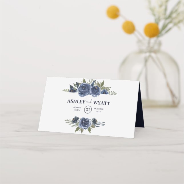 Blue Roses Wreath Place Card (Back)