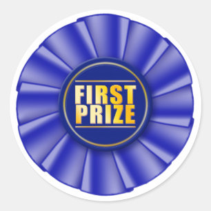 blue rosette first prize sticker