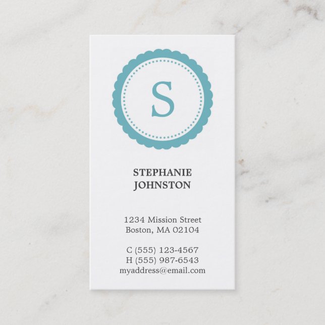 Blue rosette monogram elegant personal calling business card (Front)