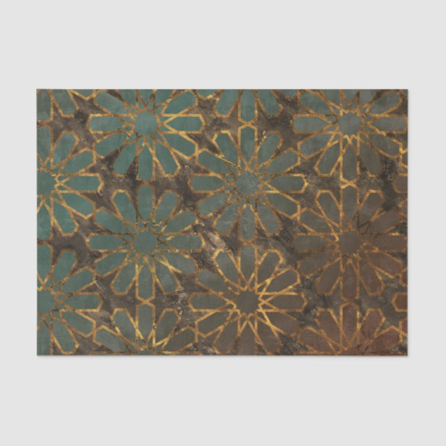 Blue Rosy Brown Arabesque Tissue Paper (Front)