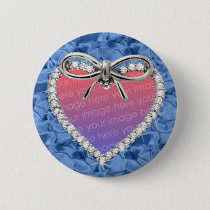 Blue Round Diamond Heart Frame Button