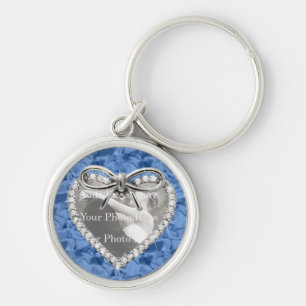 Blue Round Diamond Heart Frame Keychain