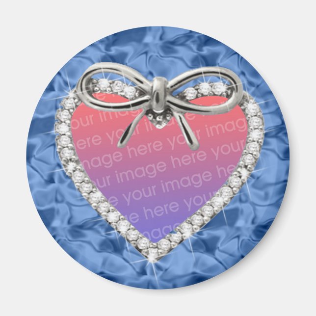 Blue Round Diamond Heart Frame Magnet (Front)