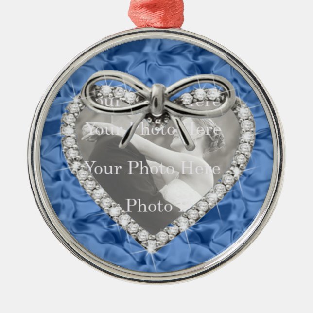 Blue Round Diamond Heart Frame Ornament (Front)