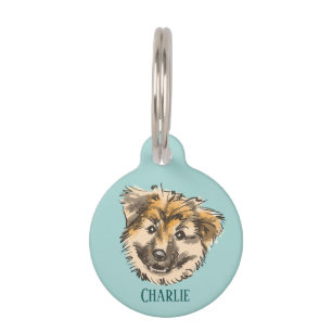 Blue Round dog ID Tag sheepdog Icelandic dog breed
