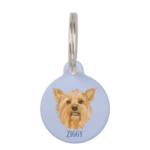 Blue round Dog ID Tag Yorkshire Terrier dog breed