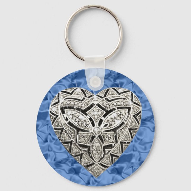 Blue Round Elegant Designer Heart Keychain (Front)