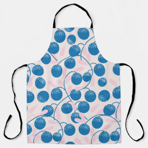 Blue round fruits with pink leaves,in a seamless p apron